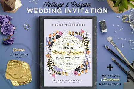 CreativeMarket - Foil & Crayon Wedding Invite III