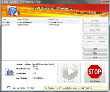 A-PDF Password Security Service Setting v3.0.0 