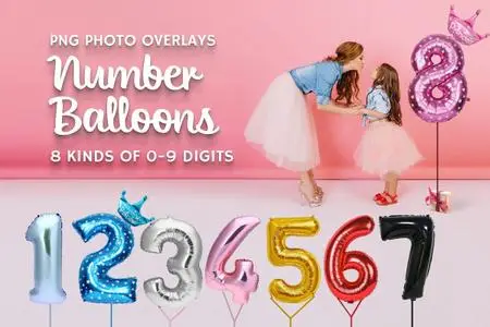 Creativemarket - 80 Number Balloons Photo Overlays 5224487