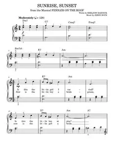 Sunrise, Sunset - Bock & Harnick, Fiddler On The Roof Musical (Easy Piano)