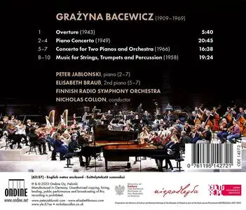 Peter Jablonski, Nicholas Collon, Finnish Radio Symphony Orchestra - Bacewicz: Piano Concerto; Concerto for Two Pianos (2023)