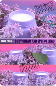 Stock Photo: Body cream and spring lilac
