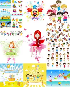 Kids and Toys Vector Set