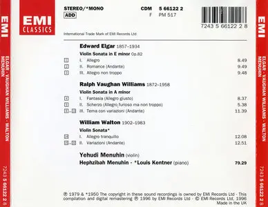 Elgar - Vaughan Williams - Walton · Violin Sonatas · Yehudi & Hephzibah Menuhin - Louis Kentner [New Links]