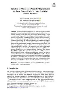 Selection of Abandoned Areas for Implantation of Solar Energy Projects Using Artificial Neural Networks