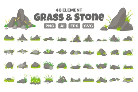 EE - Illustration of Rock Stone and Grass Elements CD5ZWU5