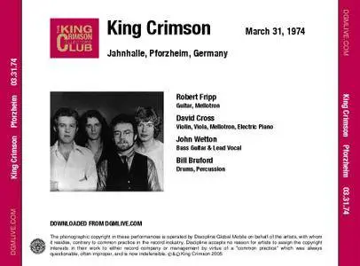 King Crimson - Jahnhalle, Pforzheim, Germany - March 31, 1974 (2005) {DGM Official Digital Download}