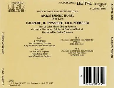 Martin Pearlman, Banchetto Musicale - George Frideric Handel: L'Allegro, il Penseroso ed il Moderato (1985)