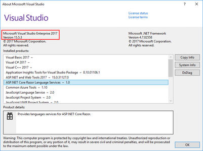 Microsoft Visual Studio 2017 version 15.5.3