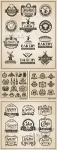 Beer & Bakery Retro Food Icons Vector