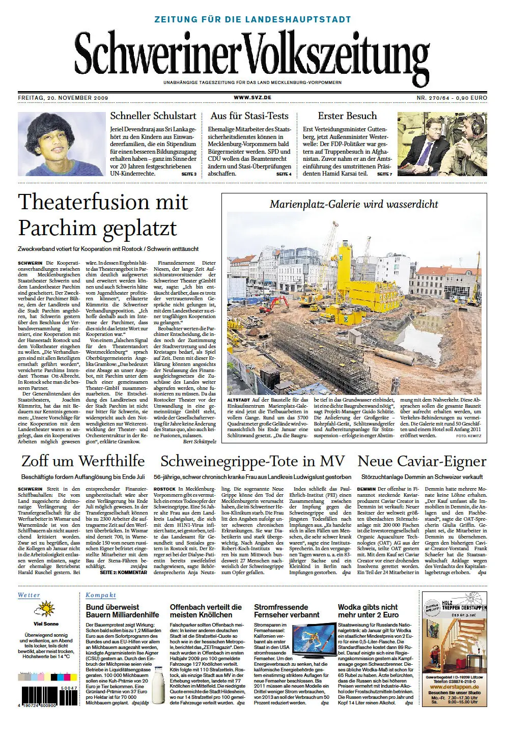 Schweriner Volkszeitung 20.11.2009 (Ausgabe Stadt Schwerin)