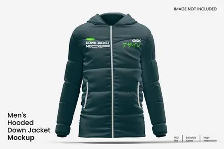 Mens Hooded Down Jacket Mockup