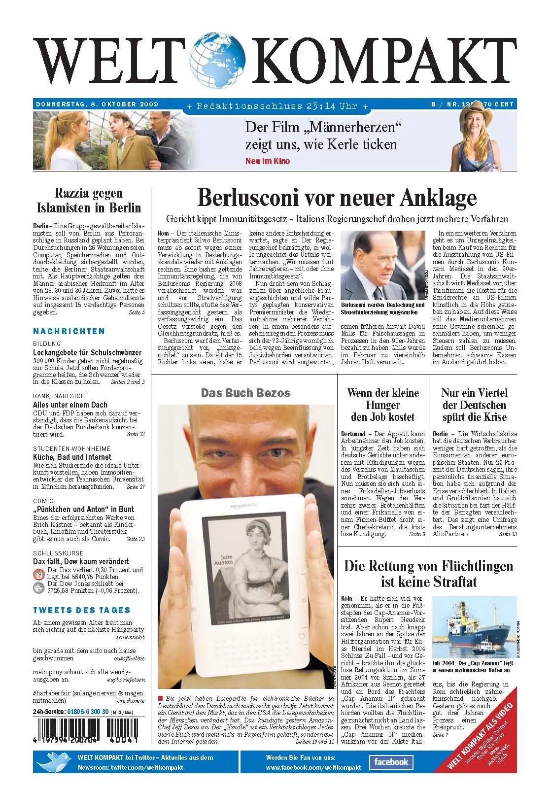 Die Welt kompakt vom 8. Oktober 2009