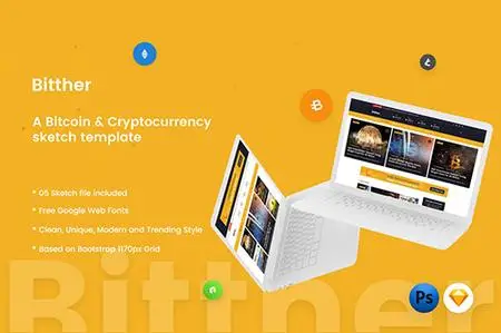 Bitther - Cryptocurrency Magazine Sketch Template