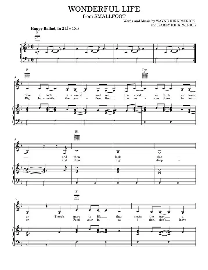 Wonderful Life (from Smallfoot) - Benj Pasek, Justin Paul, Zac Efron & Zendaya (Piano-Vocal-Guitar)