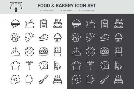 EE - Food and bakery icon set. Editable stroke. VKNLTFD