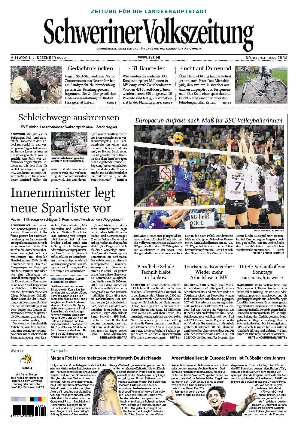 Schweriner Volkszeitung 02.12.2009 (Ausgabe Stadt Schwerin)