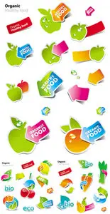 Organic Healthy Food Stickers Vector