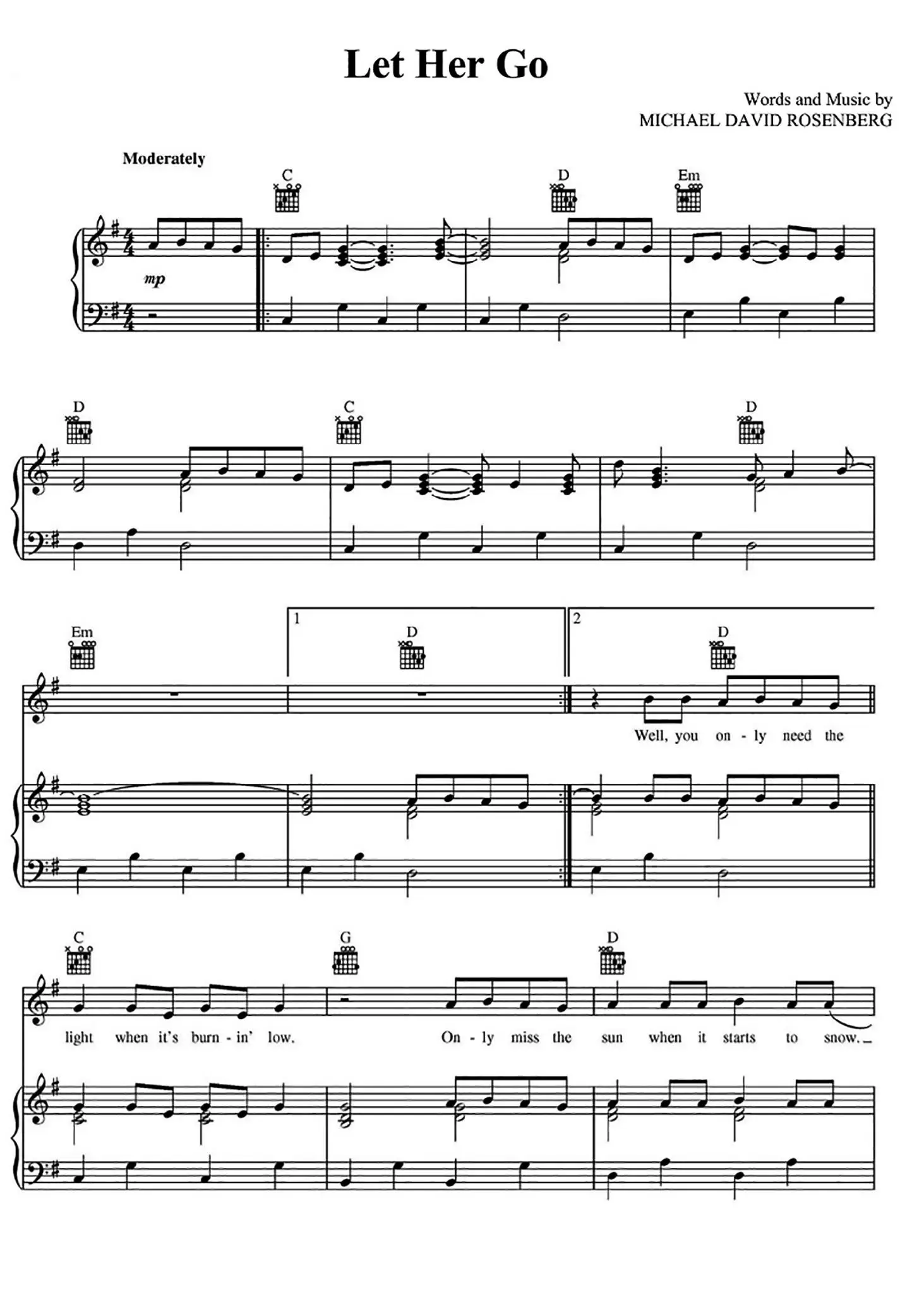 Песня let her go на русском. Let her go Ноты. Let her go Passenger Ноты. Let it go Ноты для фортепиано. Let her go Ноты для пианино.