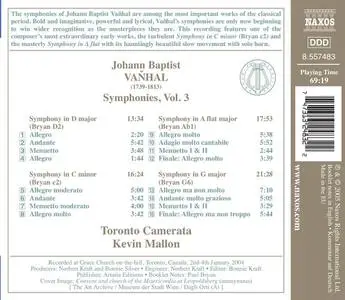 Kevin Mallon, Toronto Camerata - Johann Baptist Vaňhal: Symphonies, Vol. 3 (2005)