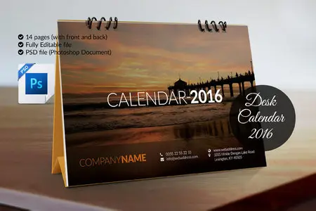 CreativeMarket - Desk Calendar Template for 2016