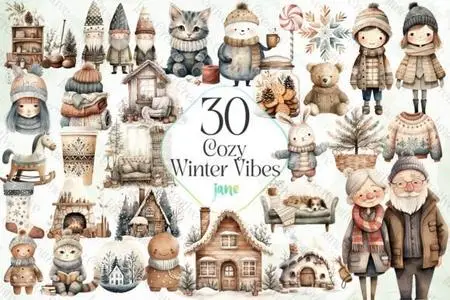 Cozy Winter Vibes - 30 PNG Cliparts Pack