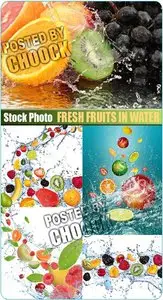 Fresh fruits in water - Stock Photo