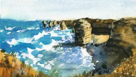 The Twelve Apostles - Australian Watercolor Landscape