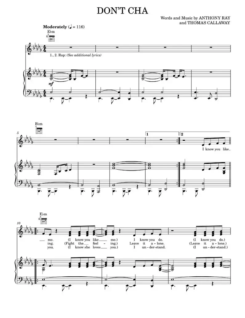 Don't Cha - The Pussycat Dolls (Piano-Vocal-Guitar)