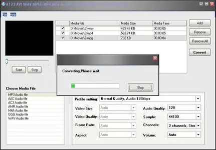 A123 AVI WMV MPEG MP4 MOV to MP3 AMR Converter 3.5