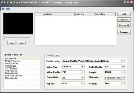 A123 MOV to AVI WMV DVD MPEG MP4 MOV Converter 3.9
