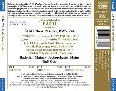 Ralf Otto, Bachorchester Mainz, Bachchor Mainz - Johann Sebastian Bach: St. Matthew Passion / Matthäus-Passion (2019)