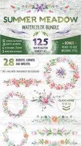 CreativeMarket - Summer Meadow Watercolor Set + Bonus