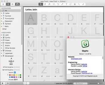 Glyphs 1.4.5 (614) Multilingual Mac OS X