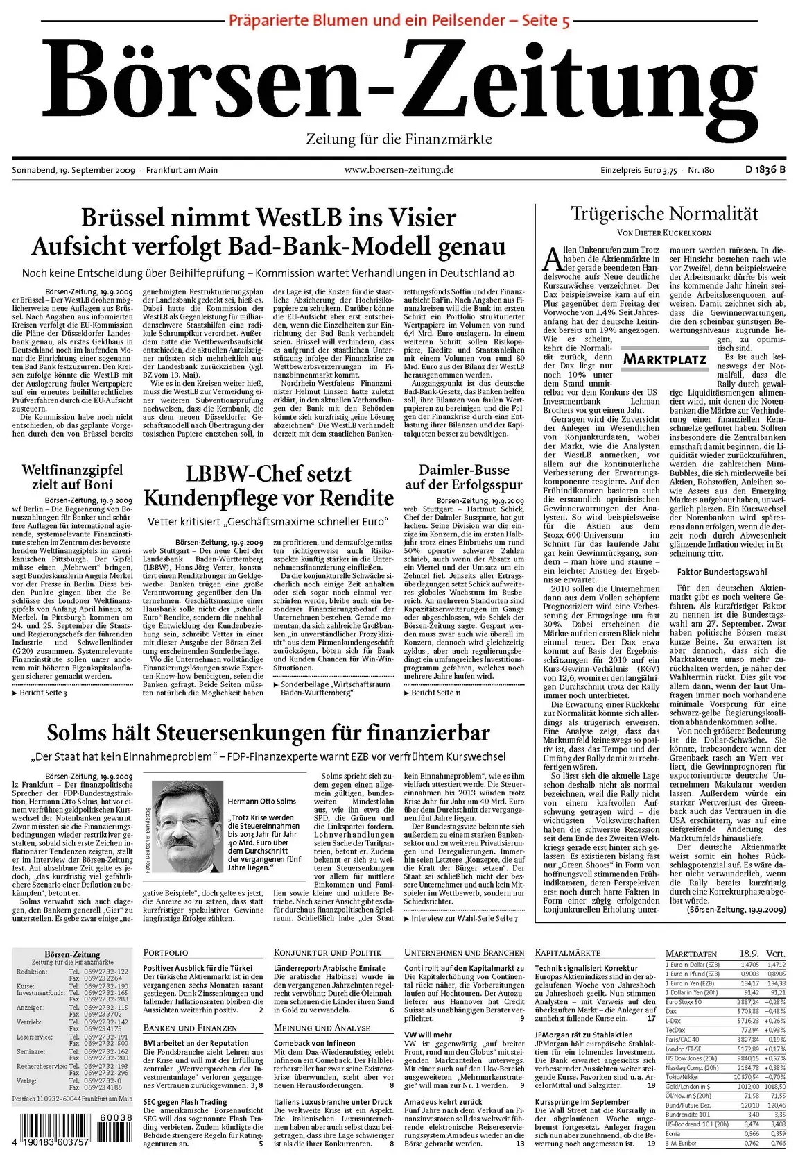 Boersenzeitung vom 19. September 2009
