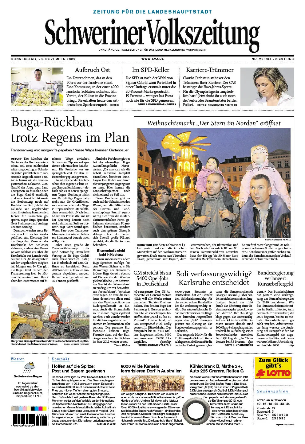 Schweriner Volkszeitung 26.11.2009 (Ausgabe Stadt Schwerin)