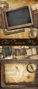 Stock Photo - Old Treasure Map with Compass