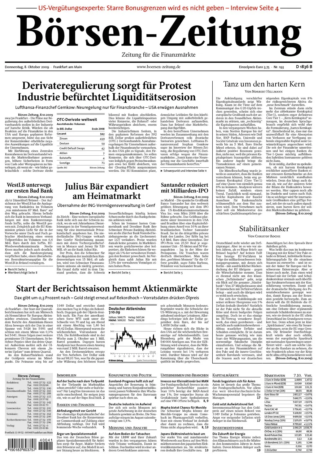 Boersenzeitung vom 8. Oktober 2009