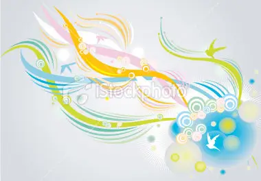 Vector funky ribbon with birds