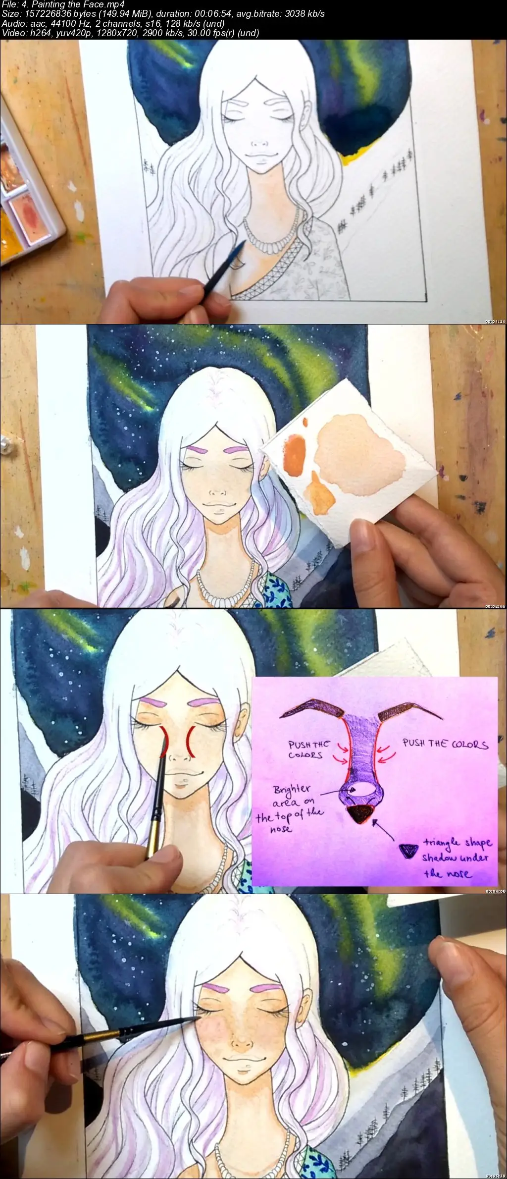 Easy watercolor painting- night sky galaxy manga portrait