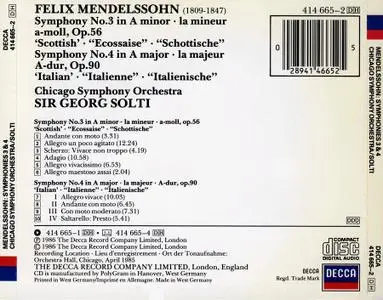 Georg Solti, Chicago Symphony Orchestra - Mendelssohn: Symphonies Nos. 3 & 4 (1986)