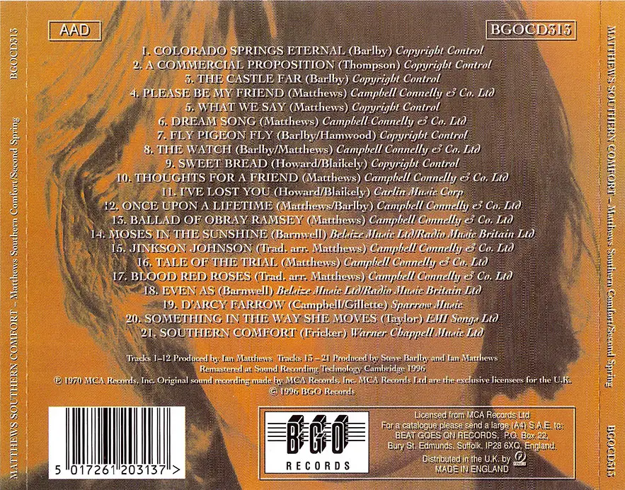 Matthews Southern Comfort - Matthews Southern Comfort '69 + Second Spring '70 (1996) 2 LP in 1 CD