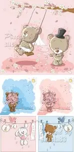 Cute Baby Bears Cards Vector