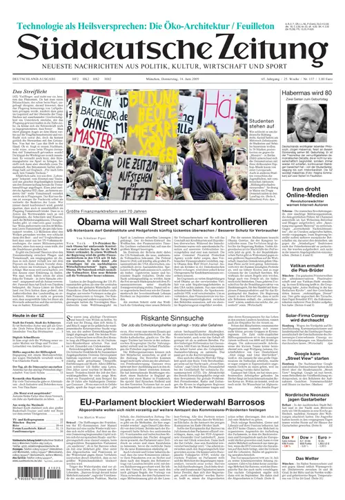 Sueddeutsche Zeitung vom 18.06.2009