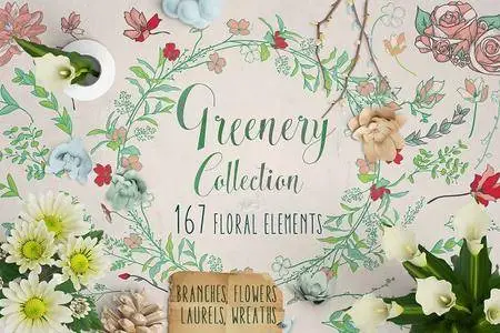 CreativeMarket - Greenery Collection 167 Elements