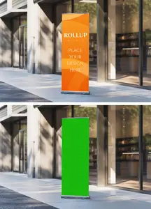 Outdoor Vertical Roll Up Banner Mockup for Storefront Advertising 1705382238