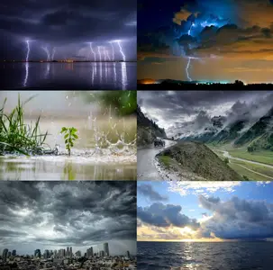 Collection of monsoon rain storm rain lightning storm thundercloud