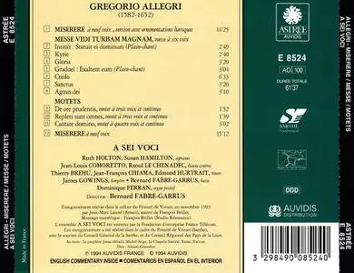 Bernard Fabre-Garrus, A Sei Voci - Gregorio Allegri: Miserere, Messe, Motets (1994)