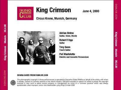 King Crimson - Circus Krone, Munich, Germany - June 04, 2000 (2005) {2CD DGM 16/44 Official Digital Download}