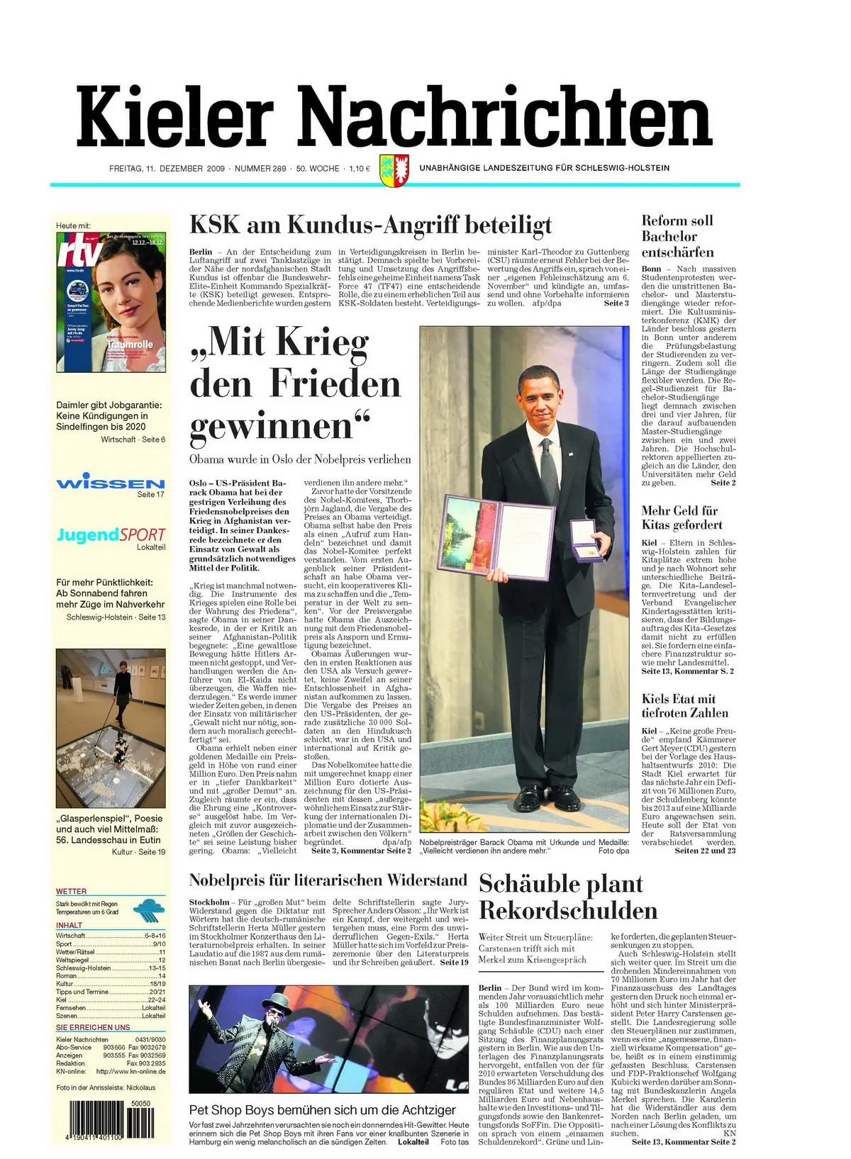 Kieler Nachrichten vom 11. Dezember 2009